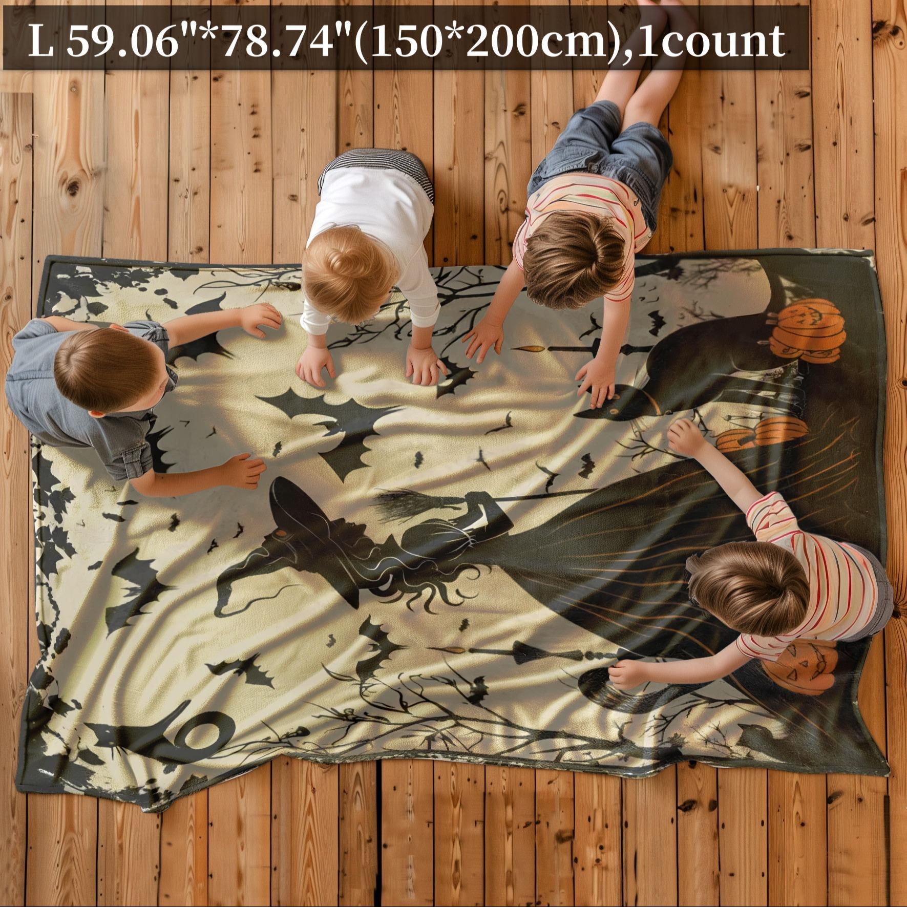 Cartoon Themed Decorative Giftable Blankets, 1 Count Witch and Black Cat Pattern Soft Cozy Throw Blanket, Air-conditioned Room Blanket, Warm Nap Blanket for Home Office Travel Camping, Bedroom Accessories, Travel Essentials, Christmas Gifts, Halloween