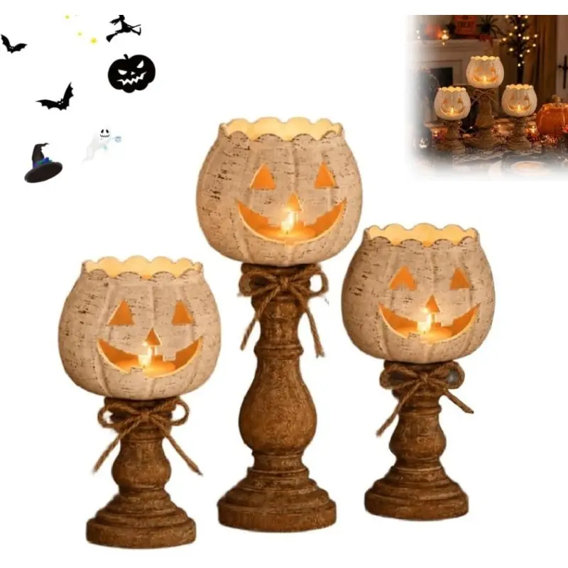 Halloween Retro Pumpkin Candle Holder, Vintage Pumpkin Theme Halloween Decoration, Fall Table Centerpiece for Thanksgiving and Halloween Parties