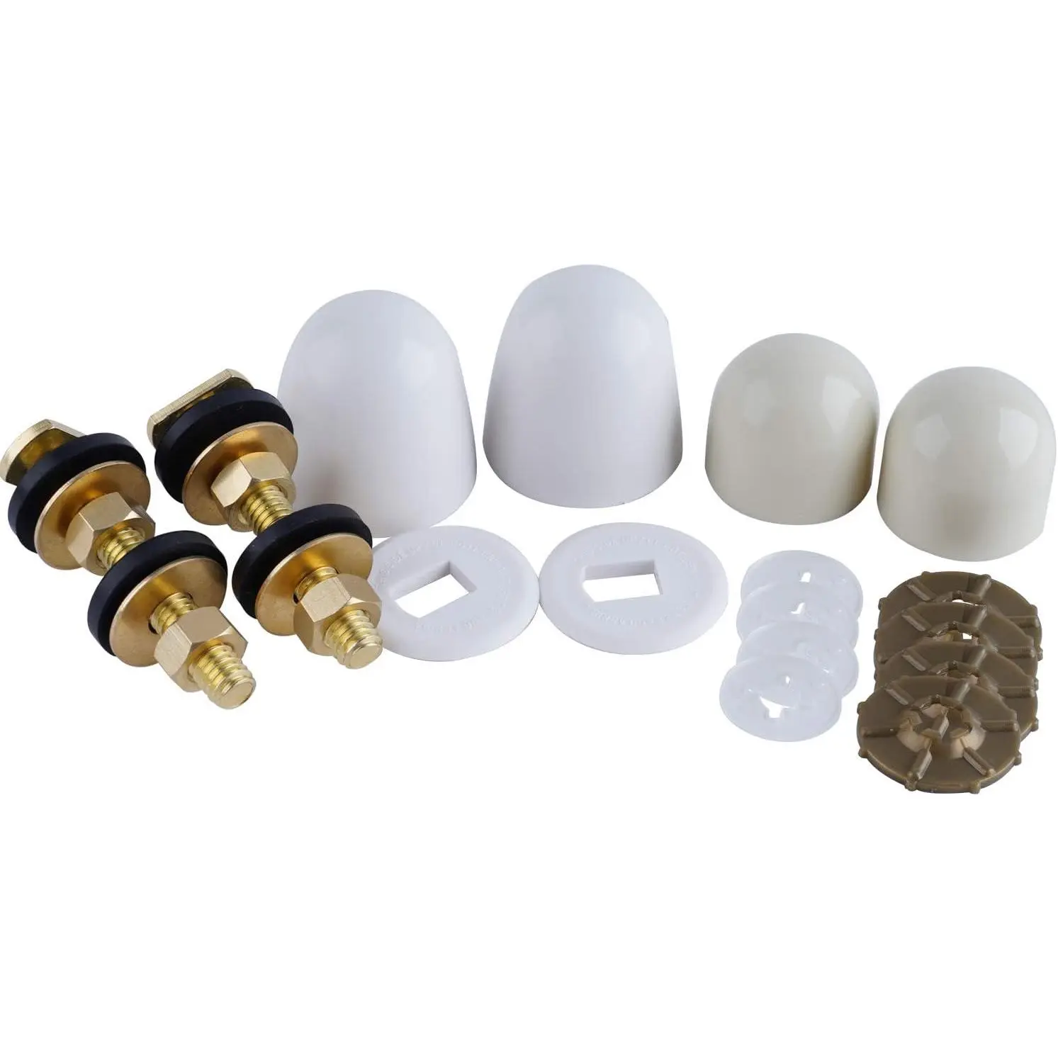 Heavy Duty Solid Brass Toilet Floor Set, Easy-Install DIY Users’ Closet Bolt Kit with 4 Caps, Nuts, Washers, Gaskets, Retainers for Toilet Bowl to Floor Mounting