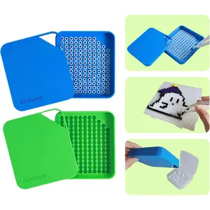 2 Pcs 5mm Fuse Beads Picking Tray Kit, 296 Holes Efficient Sorting Tools with Effortless Beads Recovery, User-Friendly for Iron Bead Beginners, Blue & Green