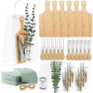 49 Pcs Baby Shower Prizes for Game Winners with PVC Gift Bags Bamboo Cheese Board Fork Spreaders Towel Thank You Card for Guests Baby Shower Wedding Bridal Shower Favors 6 Sets