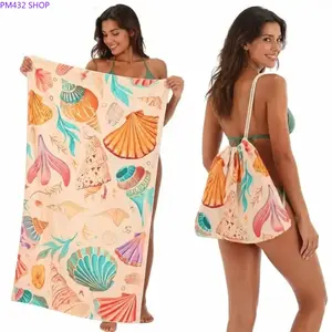【Summervibes】2-in-1 Beach Towel Backpack, Oversized Sand Free Quick Dry Towel, Nautical Print Convertible Drawstring Bag, Multifunctional Portable Gear for Beach, Pool Party, Outdoor Travel & Summer Vacation