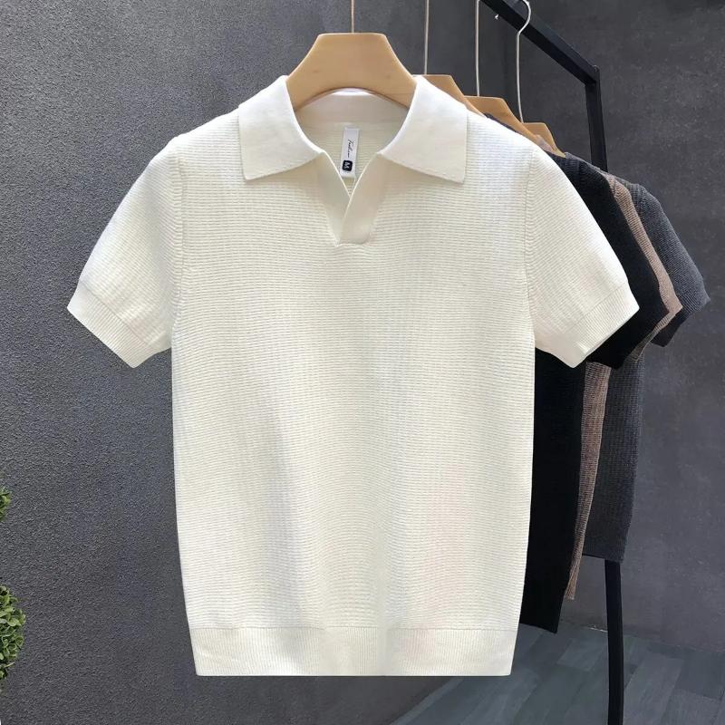 Kyn Apparel 2026 Men's Summer Polo Shirt Korean Style Slim Wrinkle Resistant Collar Solid Color T-Shirts Casual Thin Sleeve Trendy Knit Tops