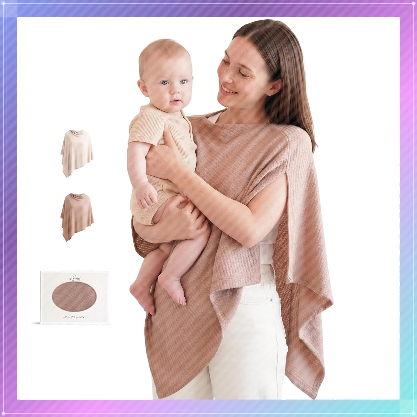 Konssy Nursing Cover for Breastfeeding, Soft & Breathable Privacy Poncho, Multi-Use Feeding Shawl, Comfortable & Portable Breastfeeding Cover for Women (Camel)(Gift)