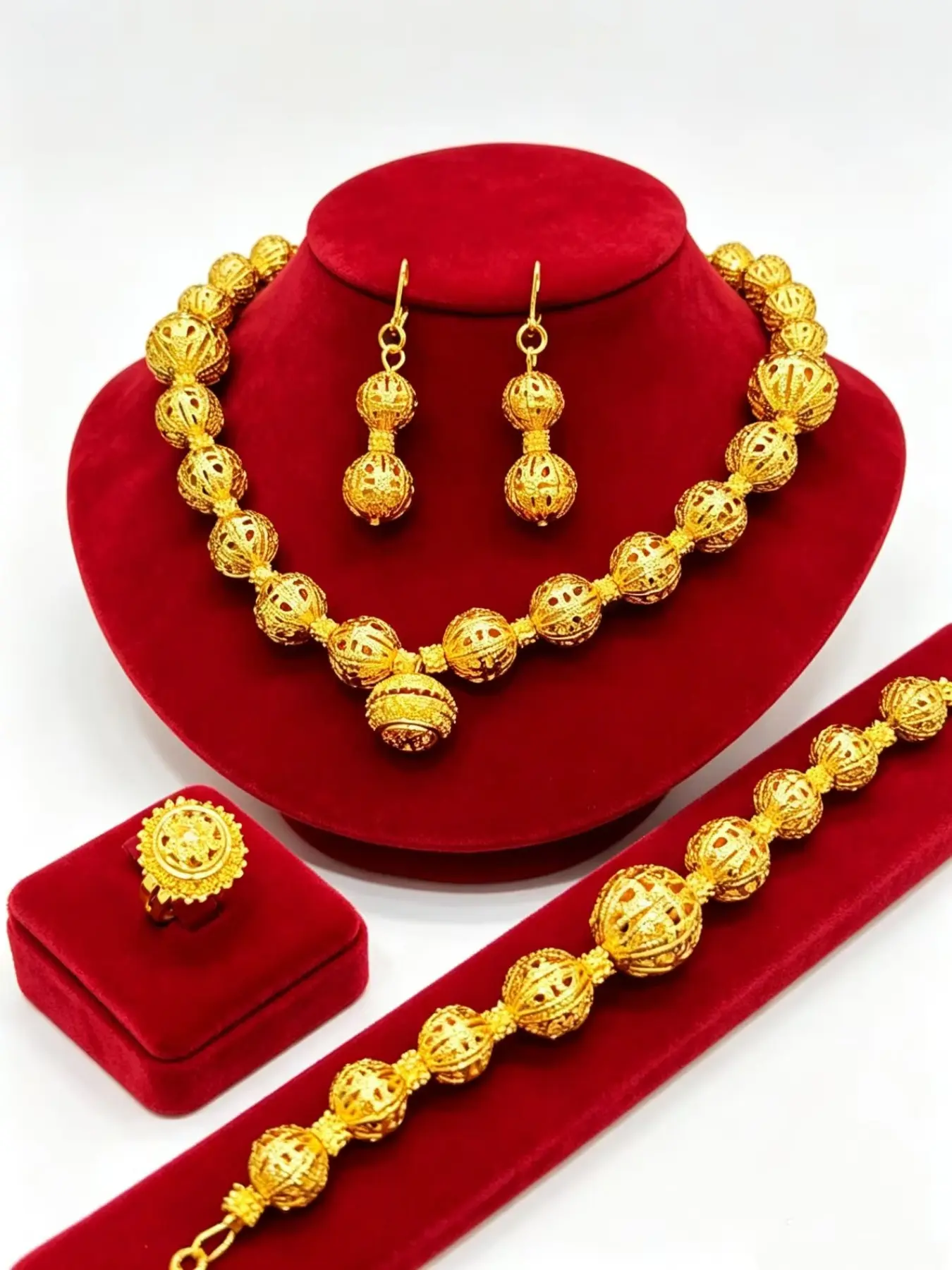 Elegant Beaded Jewelry Set for Women, Necklace Bracelet Ring Earrings, Perfect for Weddings Birthdays Holidays
