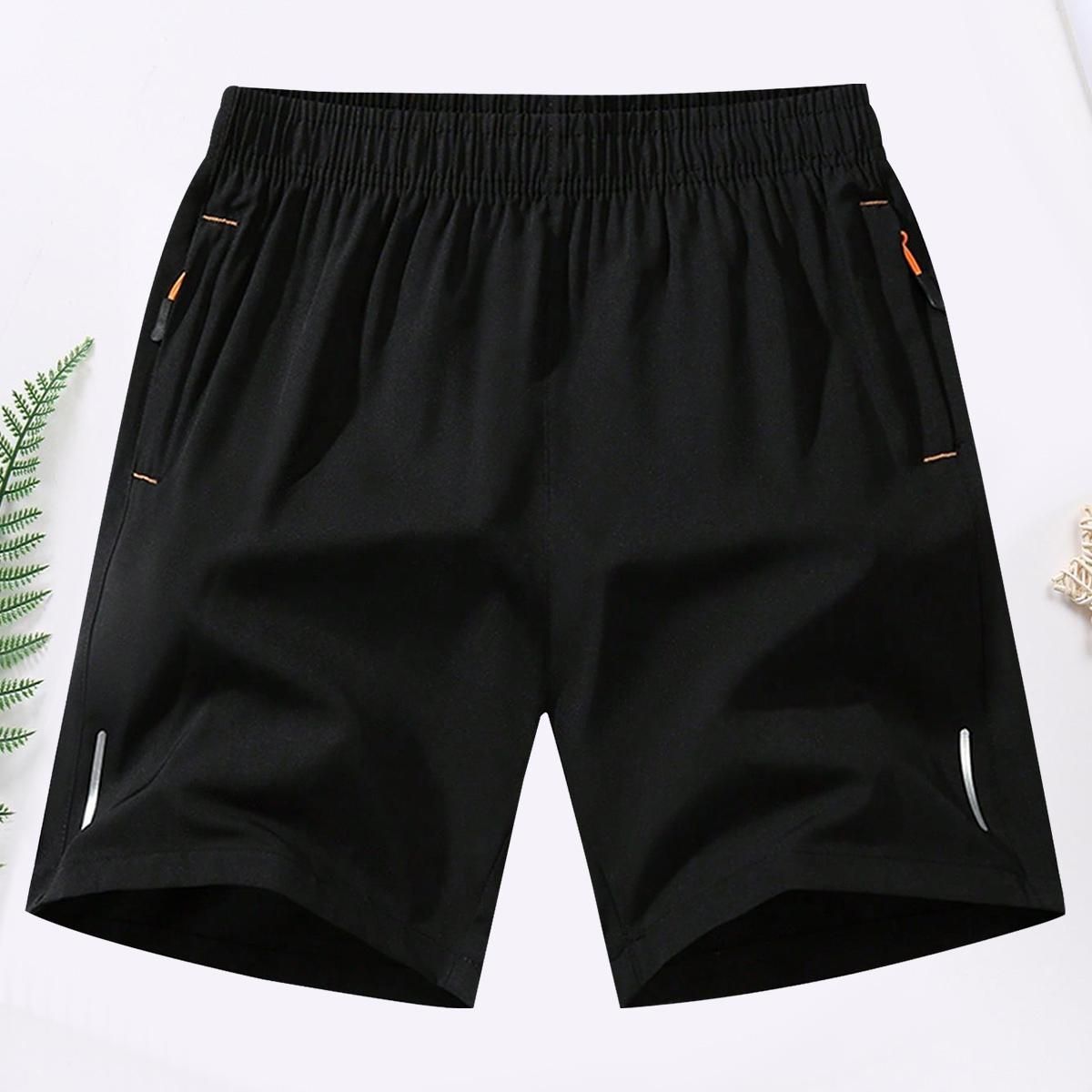 Male 3-Pack Active Gym Shorts, Solid Color, Breathable Quick-Dry Fabric, Zippered Pockets, Elastic Drawstring Waist, Machine Washable for Fitness, Running