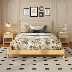 ARCH Modern Queen Bed Frame Set with 2 Nightstands, Beige Wood Platform Bed with Headboard and Matching Bedside Tables for Bedroom Furniture Set, Complete Bedroom Suite with Storage Nightstands, Easy Assembly, Bedroom Furniture for Bedroom