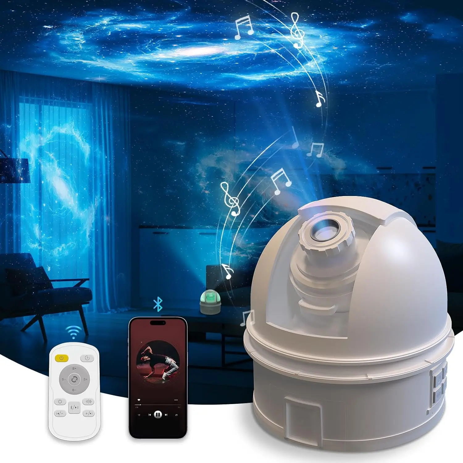 Planetarium  Projector for Bedroom Decor with  Speaker, 12 in 1 Galaxy Projector for  Adults Space Galaxy Lamp, 12   Discs, 8 White Noises, 8 Colors Night Light, Timer