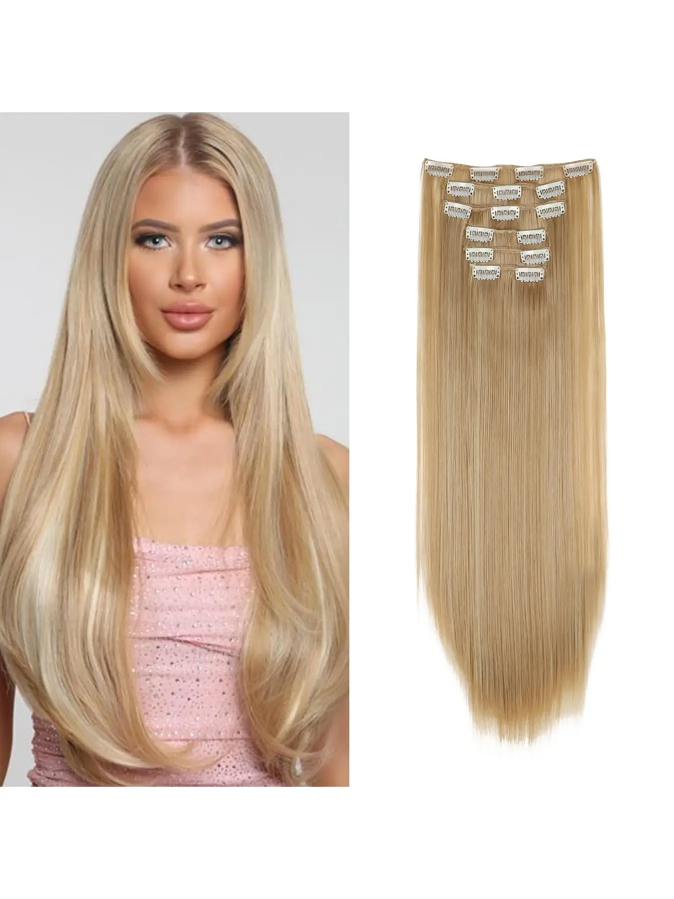 6Pcs Clip In Straight Hair Pieces 16 Clips Synthetic Hair Extensions Soft Matte Realistic Texture No Harm To Own Hair Quick Clip On Design Add Extra Volume For European American Women Daily & Party Hairstyle Upgrade Synthetic Fiber Extensions