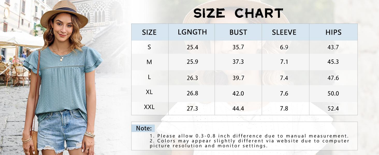 Women's Summer Tops Crewneck Eyelet Ruffle Short Sleeve Blouses Casual Babydoll Shirts 2025 S-2XL Lightweight Soft Knitted Fabric Trendy Babydoll Style