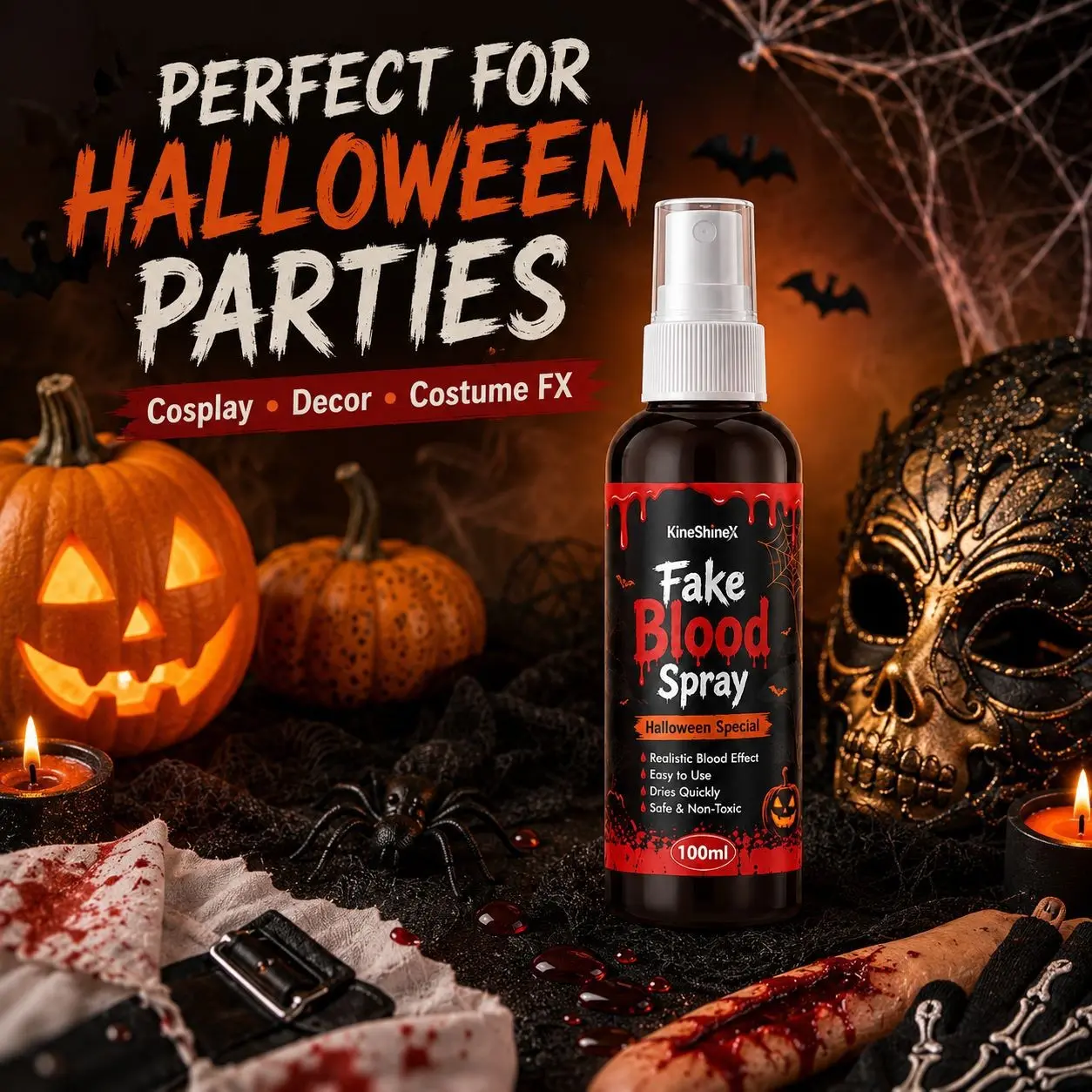 Multi-Functional Realistic Fake Blood Spray, Easy to Color and Clean, Safe and Skin-Friendly, Halloween Party Cosplay Props
