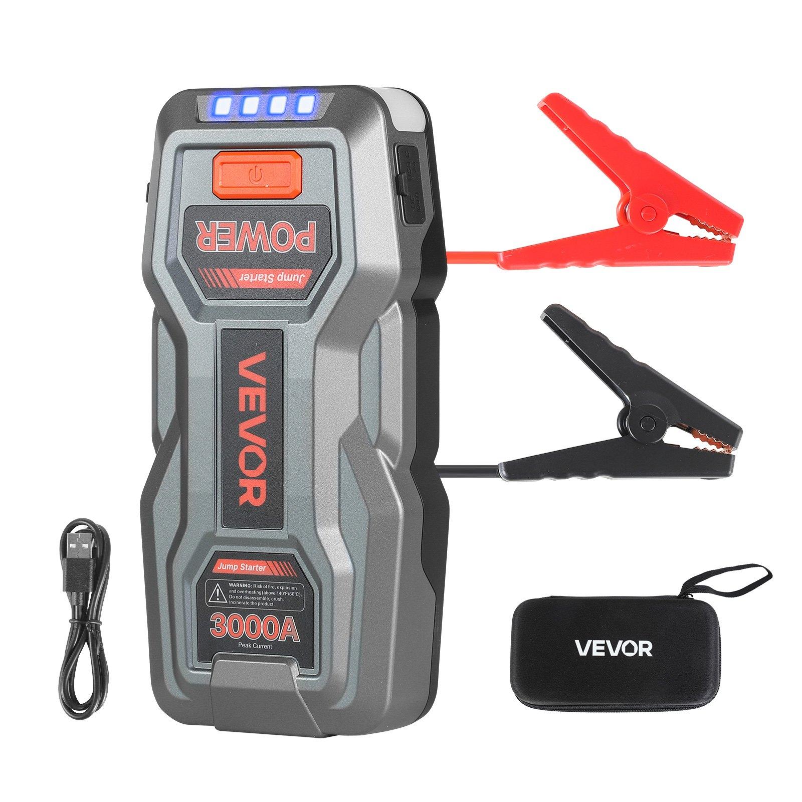VEVOR Jump Starter, 3000A Peak, Car Jumper Starter Battery Pack, 12V Portable Lithium Battery Booster, Jump Box Power Bank with 3 Modes Flashlight and Jumper Cable, for Up to 9L Gas/7L Diesel Engines VEVOR Jump Starter, 3000A Peak, Car Jumper Starter Battery Pack, 12V Portable Lithium Battery Booster, Jump Box Power Bank with 3 Modes Flashlight and Jumper Cable, for Up to 9L Gas/7L Diesel Engines