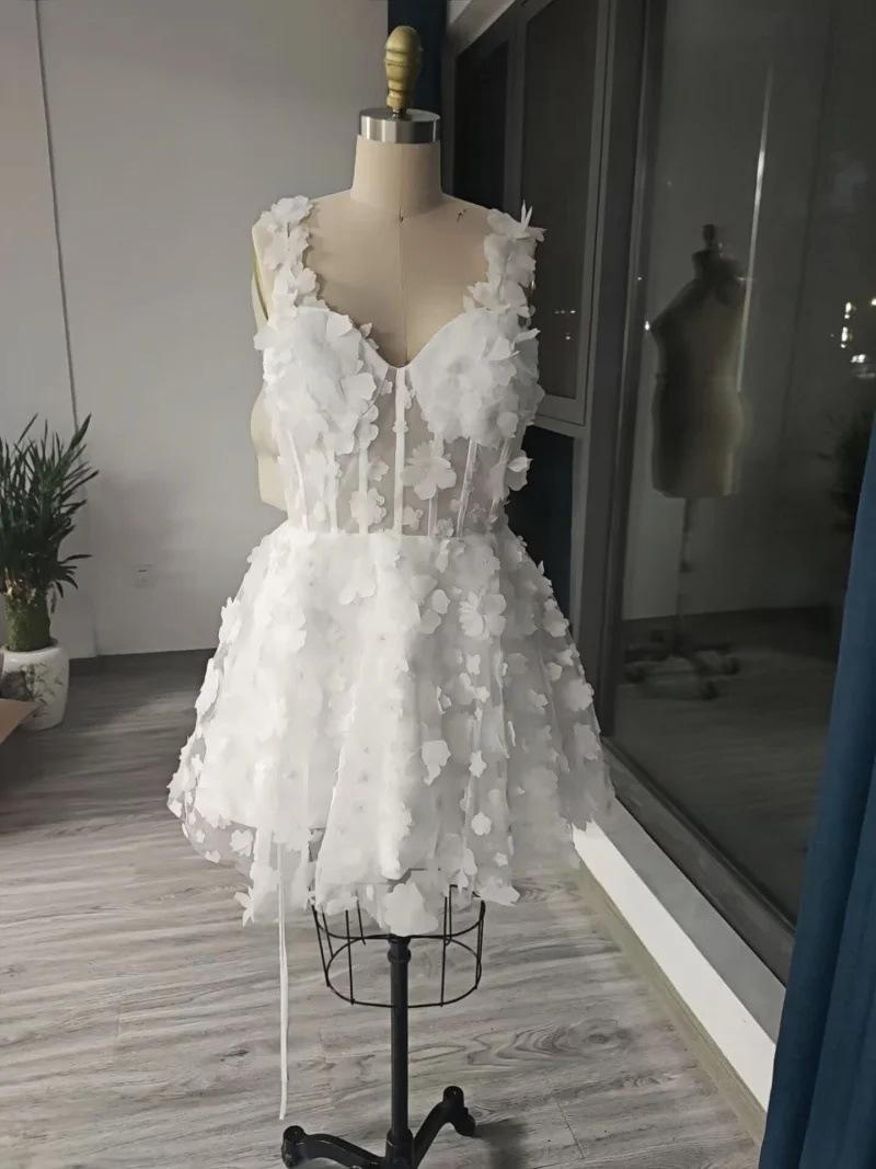 2026 New Arrival Spaghetti Strap Short Light Wedding Dress – Unique Design Bride Engagement Civil Ceremony Dress, Elegant High-End Minimalist Wedding Gown