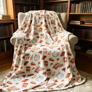 Fall Throw Blanket Soft Fleece: Flannel Cozy Blanket Lightweight Cozy Blanket Pumpkin Spice and Everything Nice with Books Wraps Coffees Lattes Pumpkins Pies Flannel Blankets Oversized