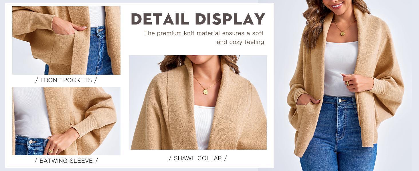 Womens Open Front Cardigan Batwing Long Sleeve Shawl Chunky Knit Loose Fall Poncho Sweater Coats