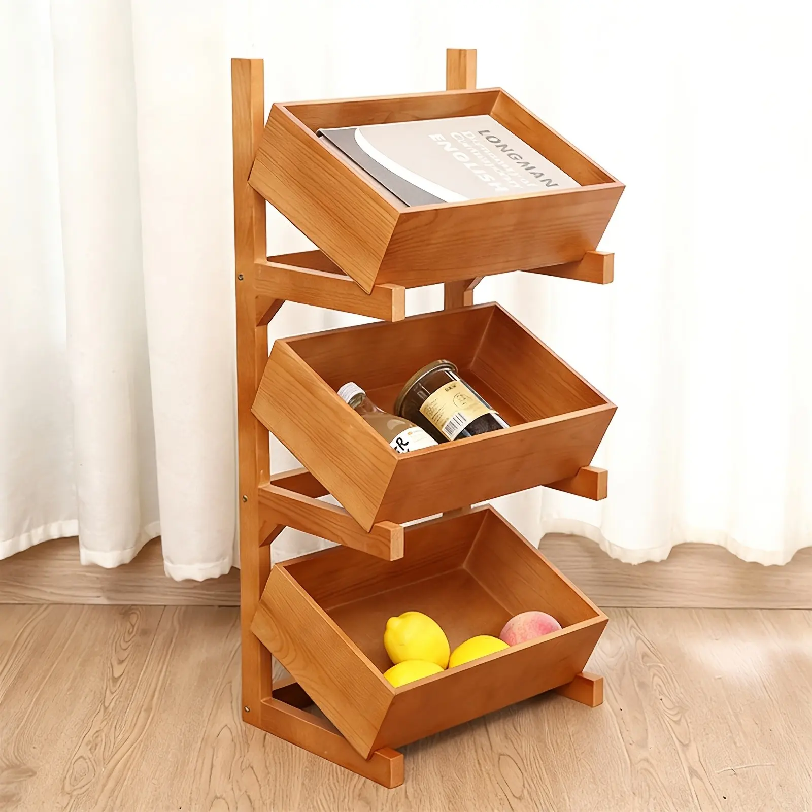 Three-Ply Wood Storage Shelf, Multi-Tier Organizer, Living Room Home Decor, Idea for Fruit And Vegetable Storage, Bread Basket, Snack Organizer, Utility Racks
