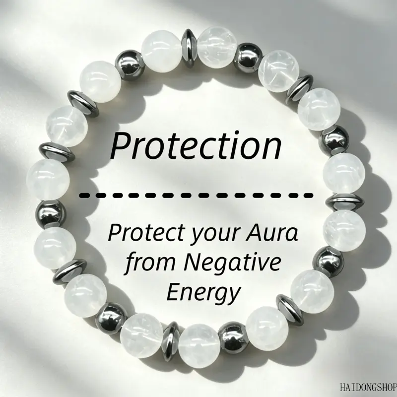 Spiritual Calming Celestial White Moonlight Beaded Bracelet, Natural Mixed Moonstone & Hematite Healing Crystal Jewelry, Energy Calming Stack Accessory For Unisex Daily Meditation Styling,bible,verse bracelet,ideal,christmas,gift