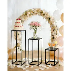 Three-Piece Set 15.7"/23.6"/31.5" Tall Black Cylinder Pedestal Cake Stands for Indoor Outdoor Party