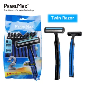 Pearlmax rubber long handle men's razor 2-piece disposable razor shaving kit barber package