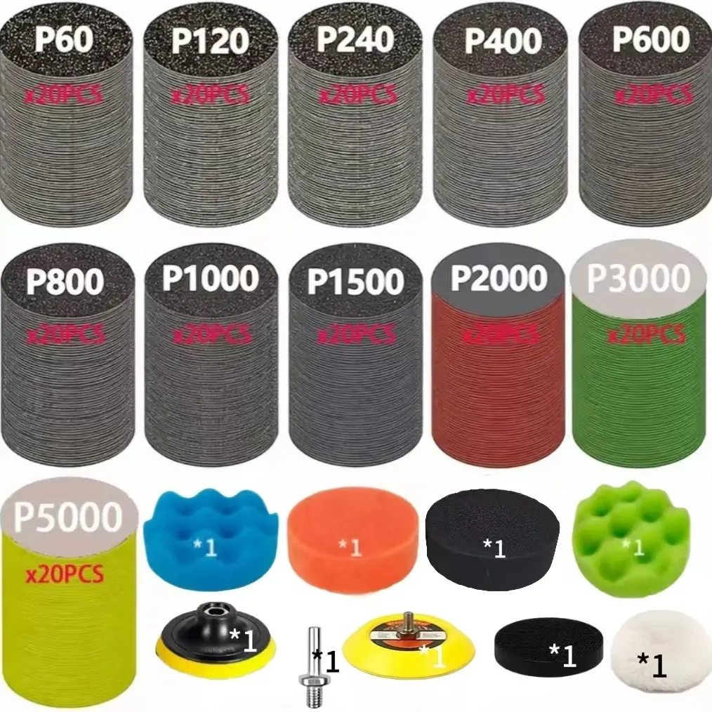 229-Piece Car Headlight Repair Kit, Includes 3-Inch Sandpaper 60-5000 Grit, Drill Disc, Self-Adhesive Sandpaper, Polishing Sponge, Wool Pad, Soft Interface Pad, Polishing Tools