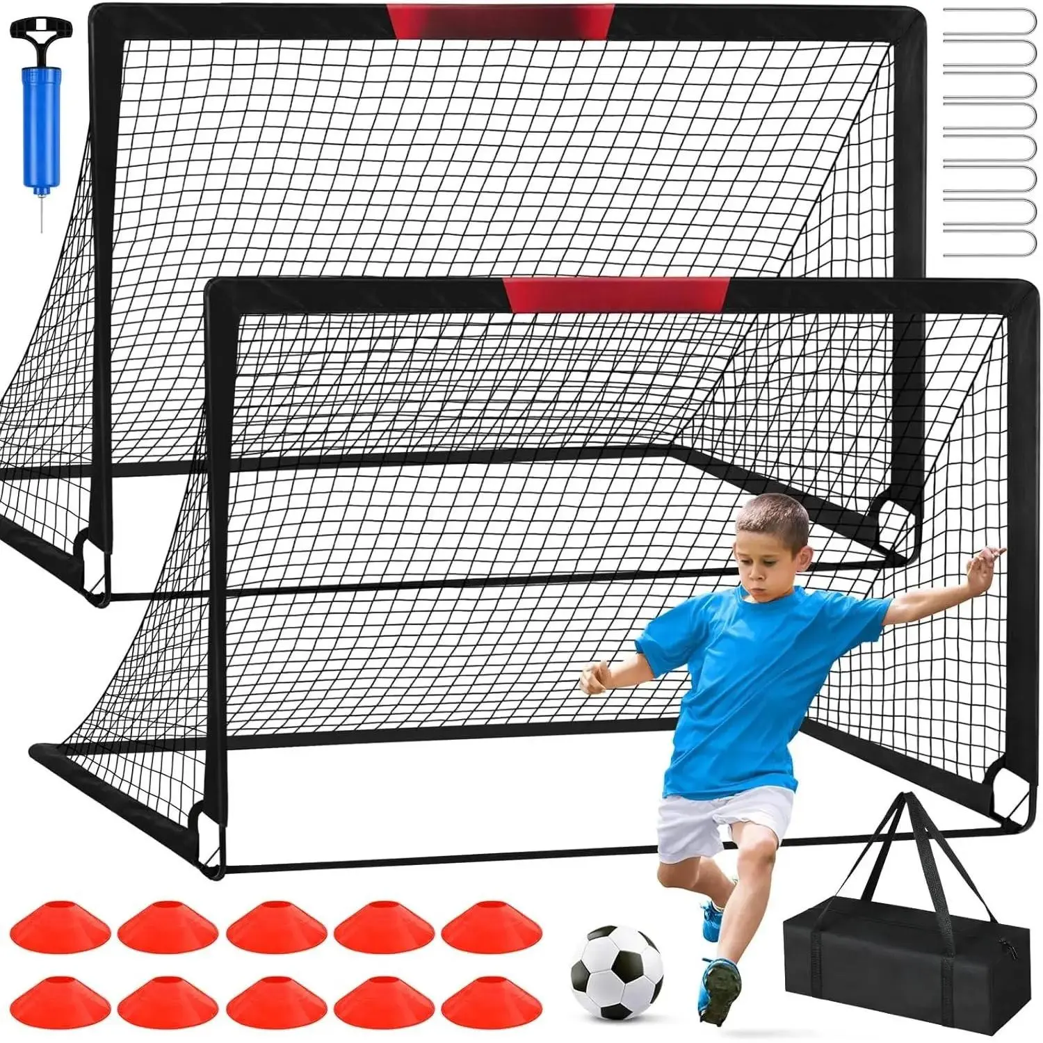 Soccer Goal, 2 of 6'x4'  Soccer Goals for Backyard Set, Portable Pop Up Soccer Net, Practice Soccer  Equipment with Ball, Cones for ,Youth  Outdoor  Yard Play Yifanyou Sports