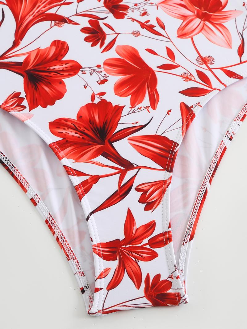 Amoyer Swimdress Swimming V Neck Women's Blue/Red/Purple/Green Print One-Piece Swimsuit and Matching Cover Skirt Set Summer Swimdress Swimming  Bathing Suit Stylish,Swimsuit Bodysuit Tops Beach Skirt 2 Piece Swimsuit Outfits