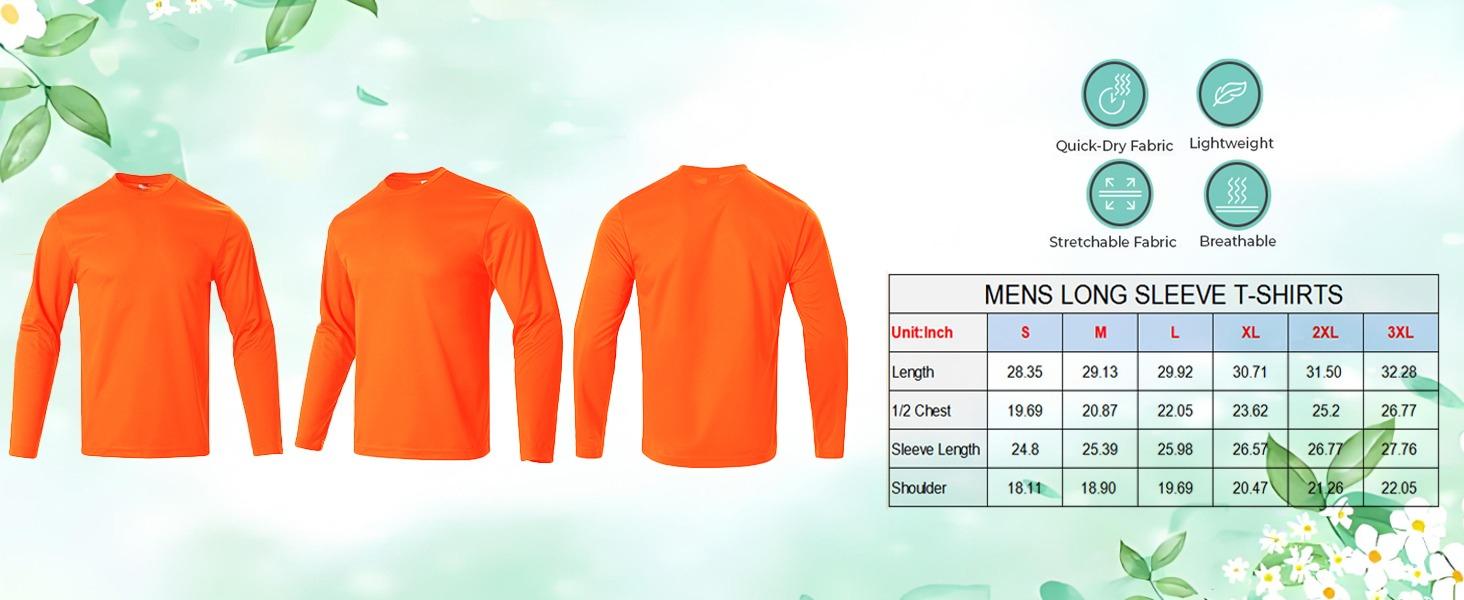 Mens Long Sleeve Shirts Casual Quick Dry Crew Neck Work Shirts Athletic Cycling Hiking T-Shirts
