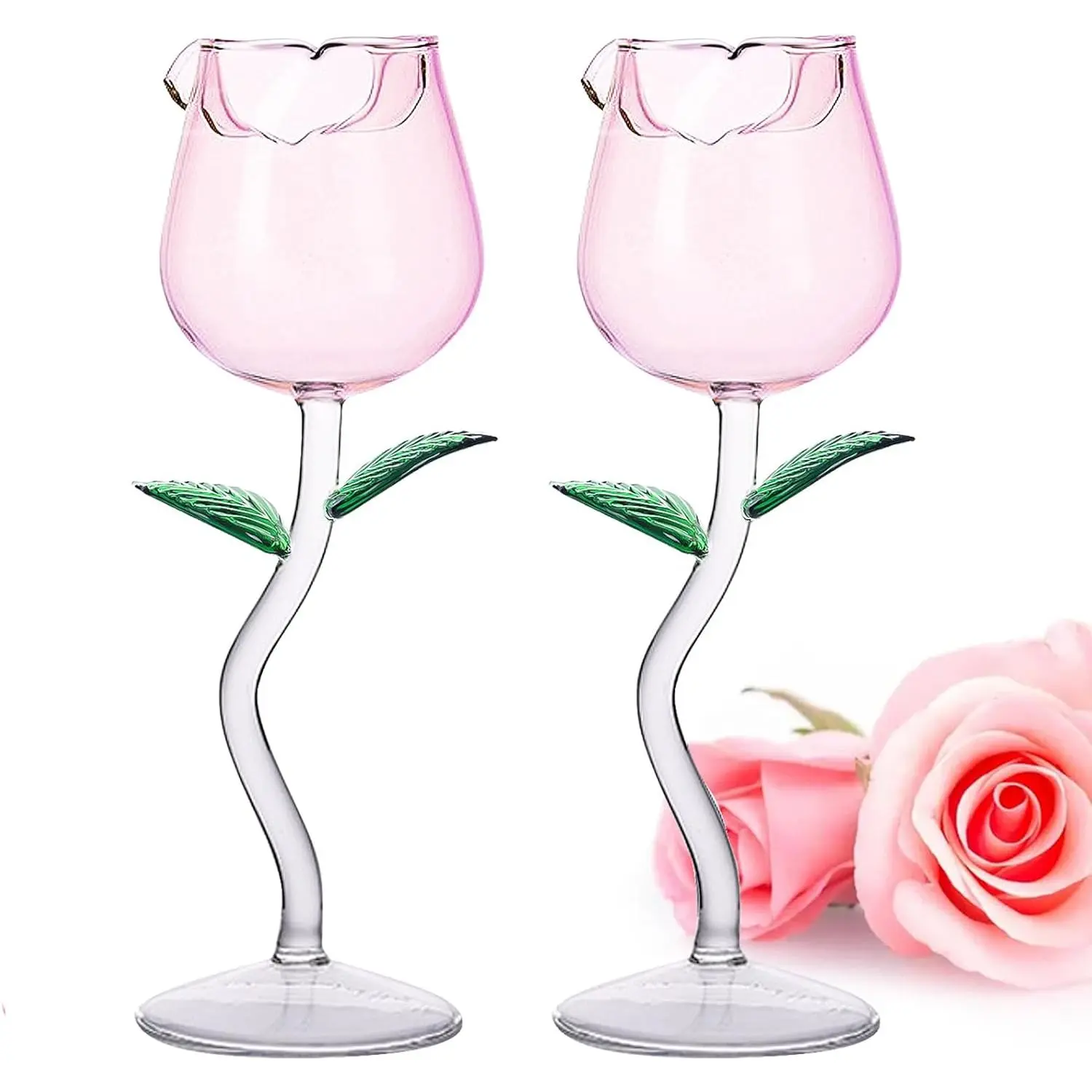 Rose Wine Glasses Set of 2 Creative Wine Goblet Champagne Flutes Classy Red Wine Glass, Ideal Gifts for Housewarming, Wedding, Birthday Celebrations,Personalized