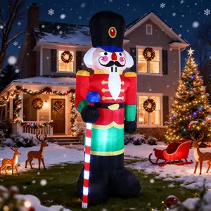8FT LED Christmas Vintage Inflatable Nutcracker, Colorful Light Stick with Pinecone Bell Decoration, Outdoor Garden Festival Decorations