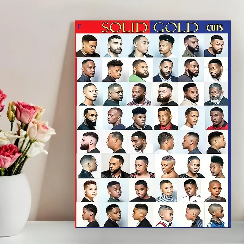 Modern Barber Shop 2D Canvas Wall Poster, 12x16 Inches, Frame Options, Men's Haircuts, Bedroom & Living Room Decor, Canvas Wall Art