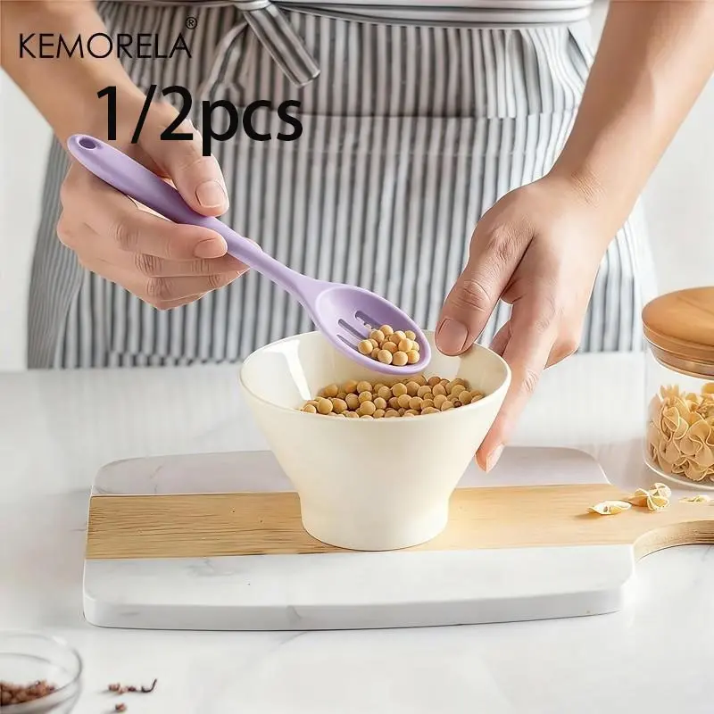 1pc/2pcs Silicone Strainer Spoon Set, Multi-Color Kitchen Cooking Utensils, Soup Stirring Spoons, Full Coverage Design, Ideal for Culinary Use