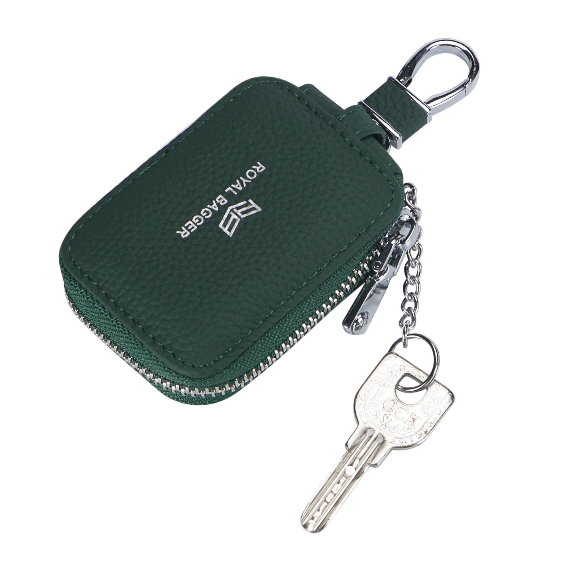 Royal Bagger Mini Earphone Bag Genuine Leather Zipper Key Wallet with Keychain, Portable Headphone Case for Men & Women 3901