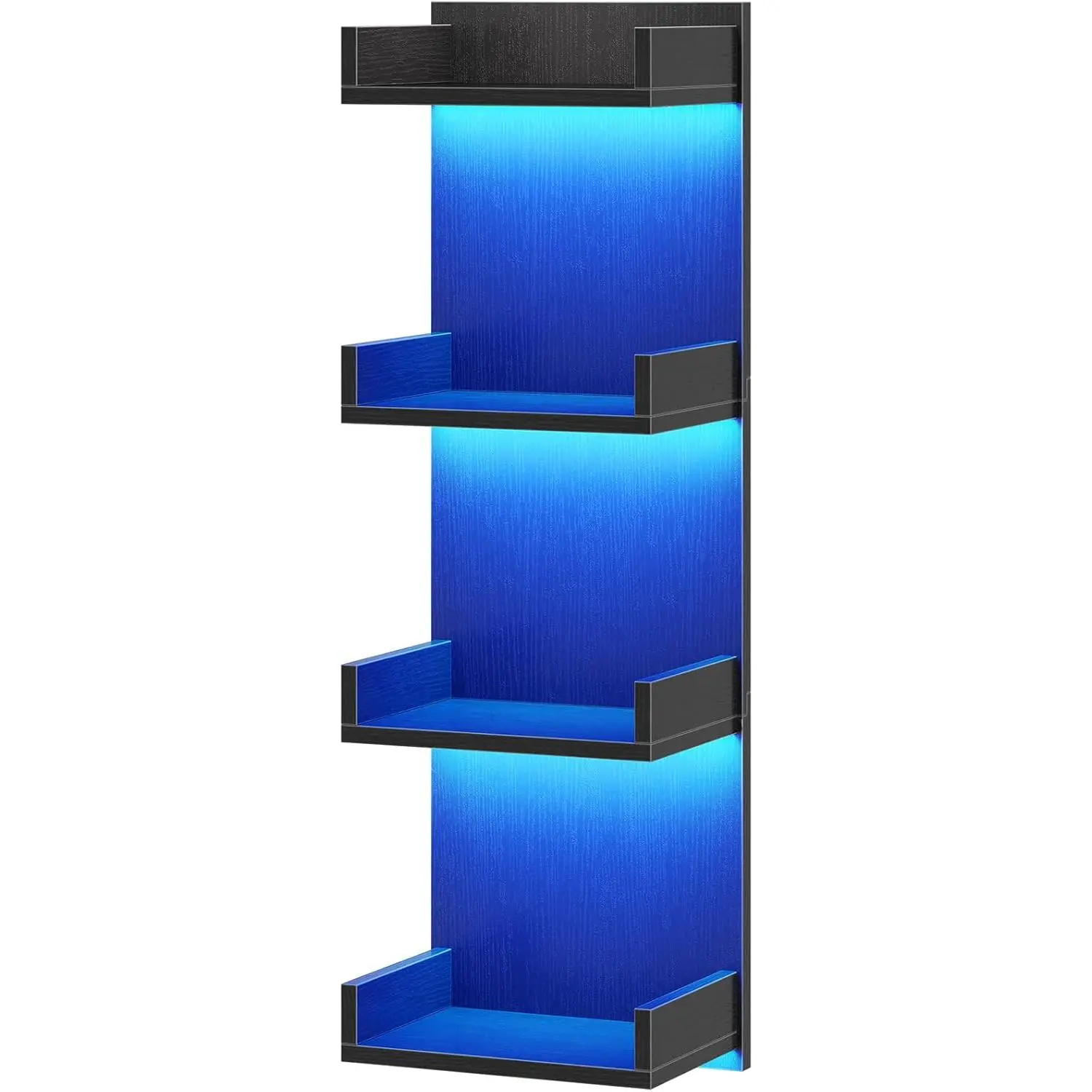 Black 4-Tier Floating Shelf with Built-in Light - Wall Organizer, Modern Vertical Stack Rack, 35.4in Storage Solution for Bedroom, Living Room House Decor, Room Decor Accessories for Modern Homes