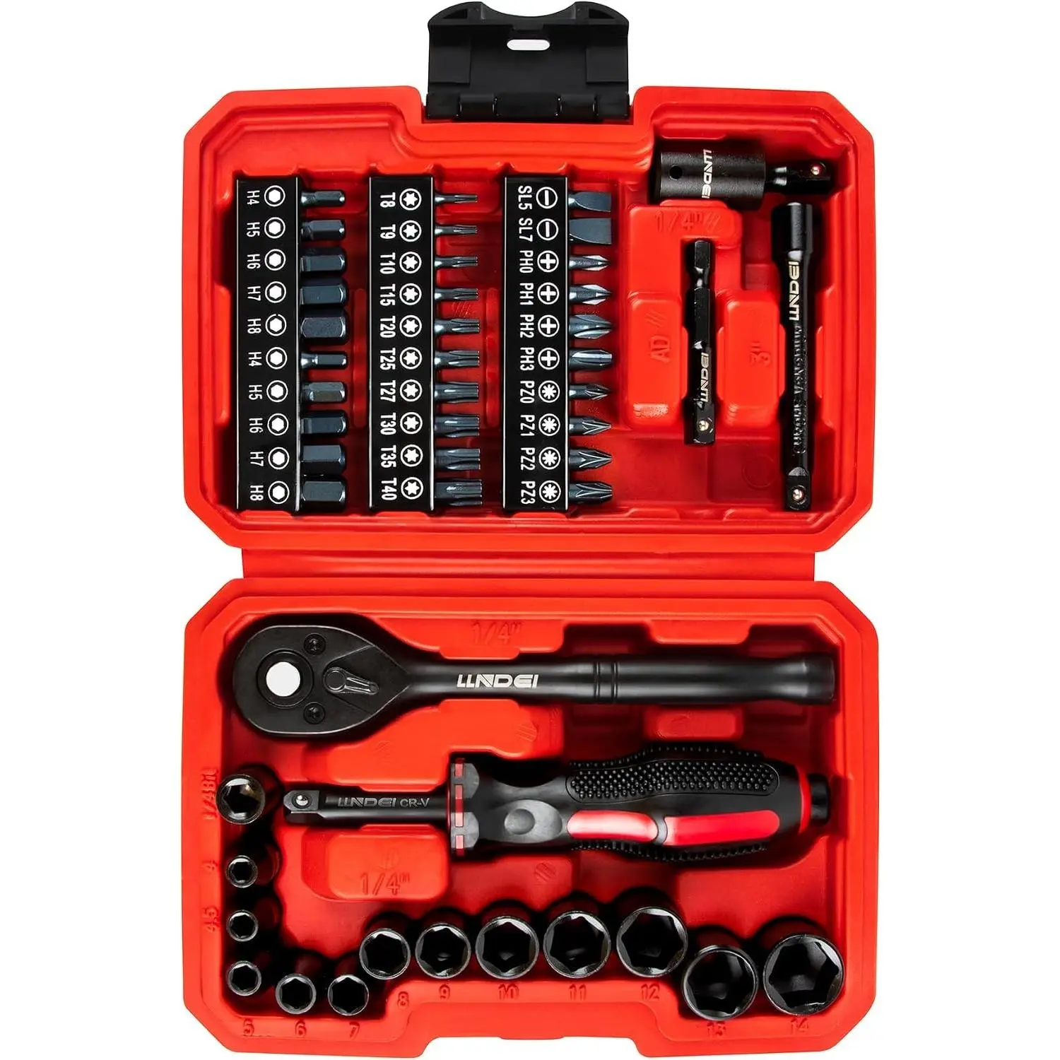 48 Piece 1/4" Mini Socket Ratchet Wrench Set, Metric Shallow (4-14mm)