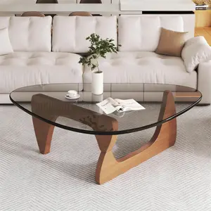 Aobtkel Modern Glass  Table, 35.8" x 25.6" x 15.7" Mid Century Modern  Table, Sleek  Tables, Suitable for Bedroom Living Room Reception Office Tables, Walnut dining desk
