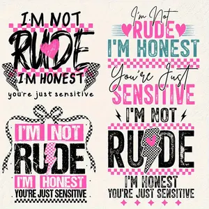 4Pcs I'm Not Rude Y2K Vinyl Patches Multi Color DIY Heat Transfer Stickers for Tshirt Backpack Pillow Fabric Crafting Accessories