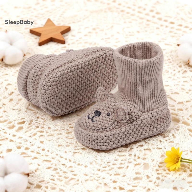 Knitted Baby Booties with Ears Soft Infant Boots Comfortable Winter Shoes for Boys and Girls