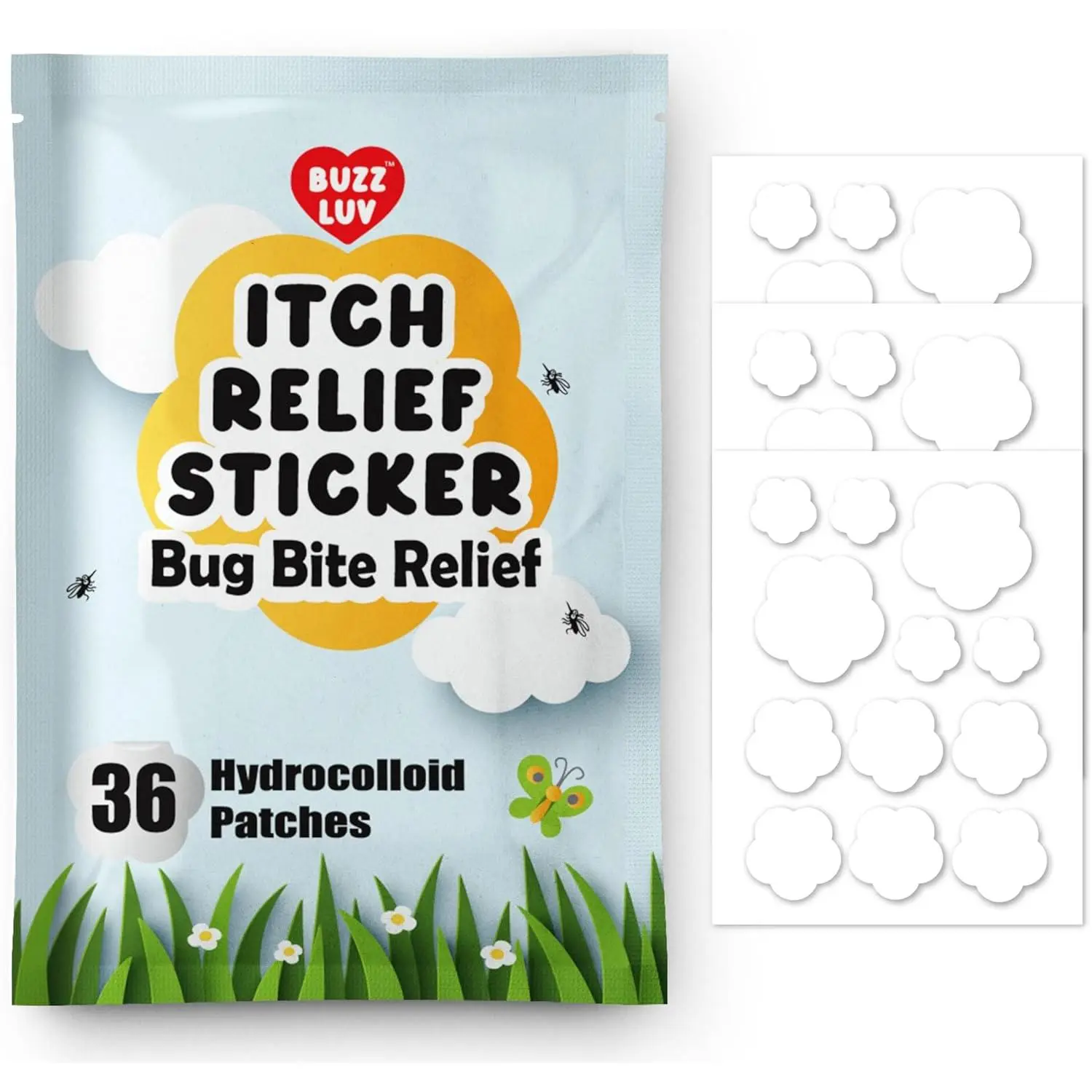 Summer Camping BUZZLUV Itch Relief Patches for Kids 36 Hydrocolloid Patches Anti Itch |   Fast Bite Itch Relief, Reduce Swelling Itching, Summer Travel  for Outdoor, Camp, Hiking, Chemical-Free