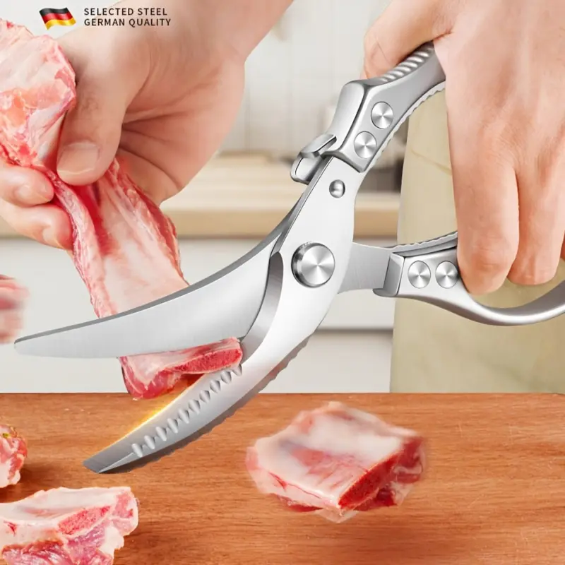 Heavy Duty Kitchen Shears with Sharp Stainless Steel Blades Food Grade Locking Mechanism for Meat Bone Chicken Steak Poultry Cutting Professional Butcher Shears for Home Commercial Kitchen
