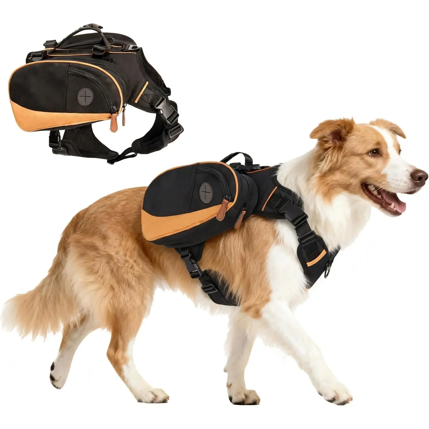 Medium & Large Dog Backpack Harness (Size M) - Adjustable, No-Pull for Large-Chested Breeds, Detachable Side Bags, Quick-Poop Dispenser, Non-Slip Handle, Outdoor Ready for Hiking, Walking, Adjustable Harness