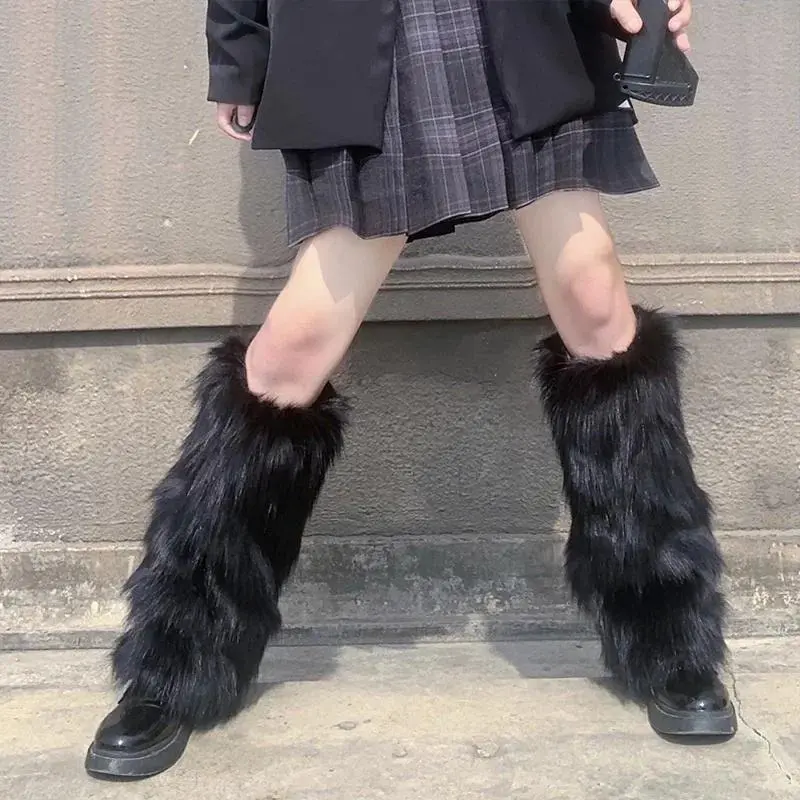 Shibuya Hottie Faux Fur Multicolour Legwarmers Jk Boots Socks Girls Boot Cover Harajuku Fur Winter Spice Foot Warming Cover