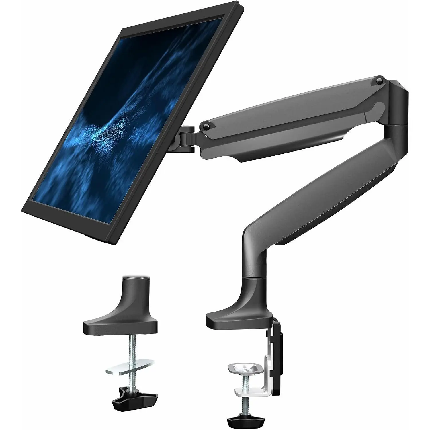 Height Adjustable Single  Articulating Desk Mount Stand w/Gas Spring Arm Fits up to 32" Screen (STAND-V001Q)