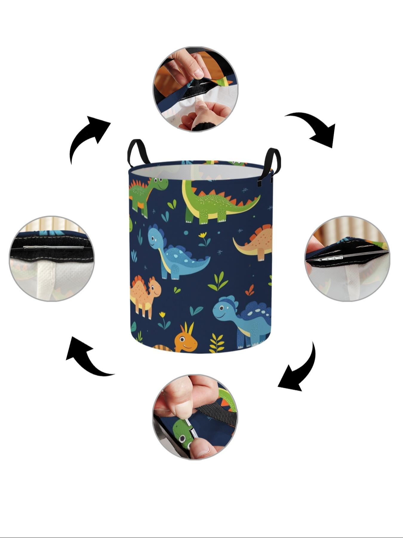 Dinosaur Pattern Laundry Basket with Handle, Dirty Clothes Basket, Durable Foldable Dirty Clothing Storage Bin, Large Capacity Toy Organizer, Non-Sensitive Goods, All Seasons