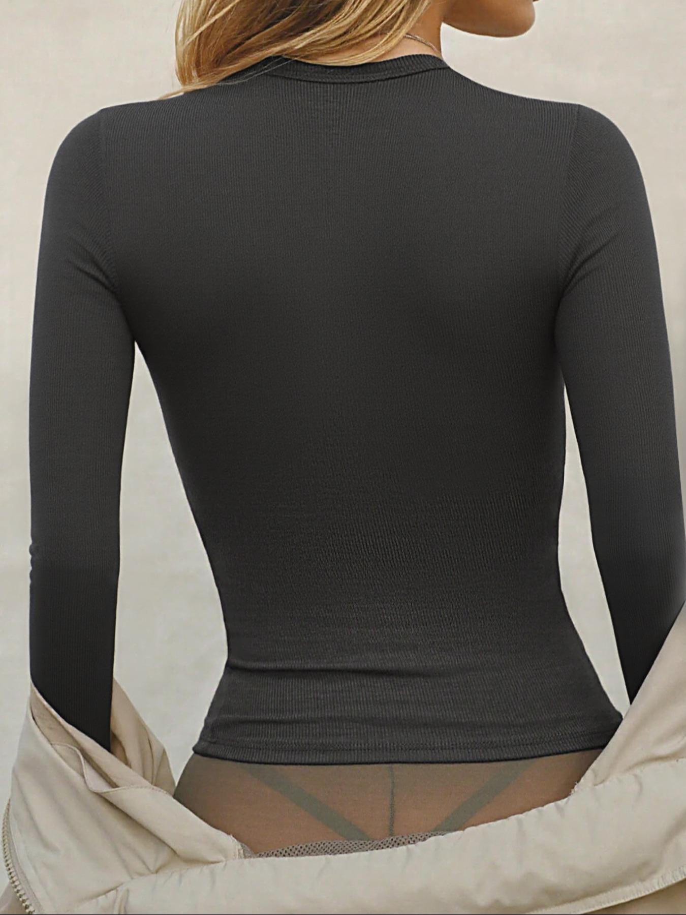 Solid Color Casual Long Sleeve T-Shirt, Slim-Fit Kint Fabric, Thin Material for Fall Season, Comfortable Everyday Wear