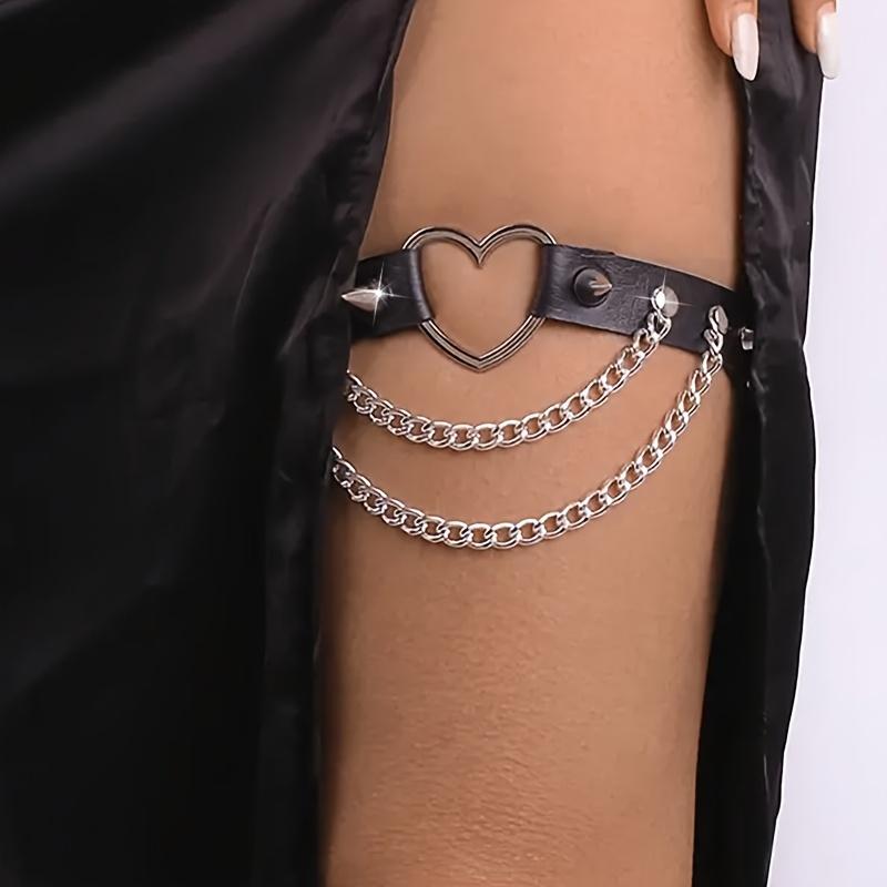 1Pc Elastic PU Leather Leg Ring, Punk Thigh Body Chain Jewelry for Carnival & Halloween