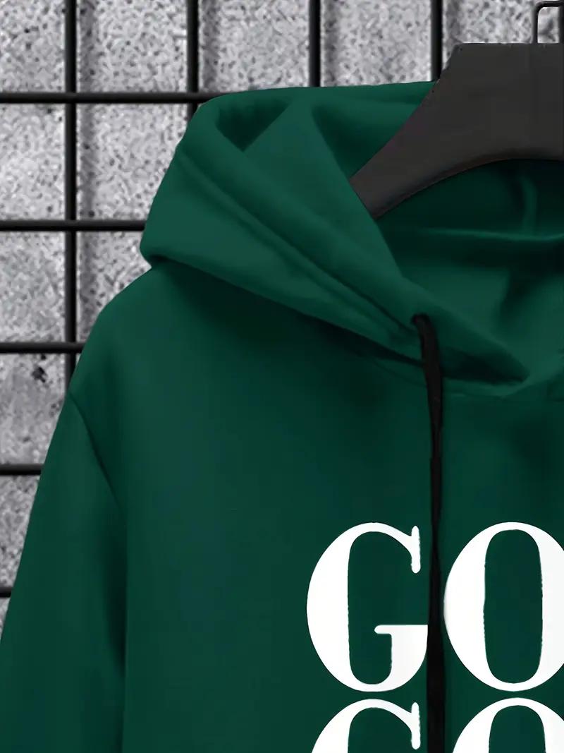 Casual hoodie and sweatpants set - fleece lining, long sleeves, printed design |   machine washable