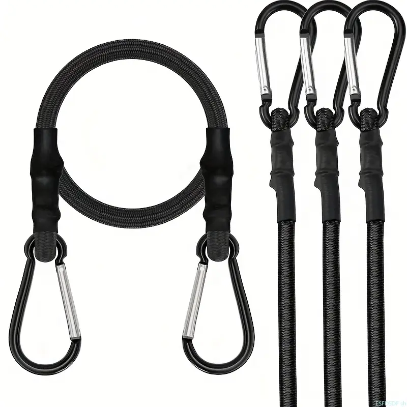 4-piece elastic rope set, cargo transportation fixed rope with buckle, black high-grade rubber elastic rope, for outdoor tents, luggage racks, camping, cargo, bicycles, transportation, storage
