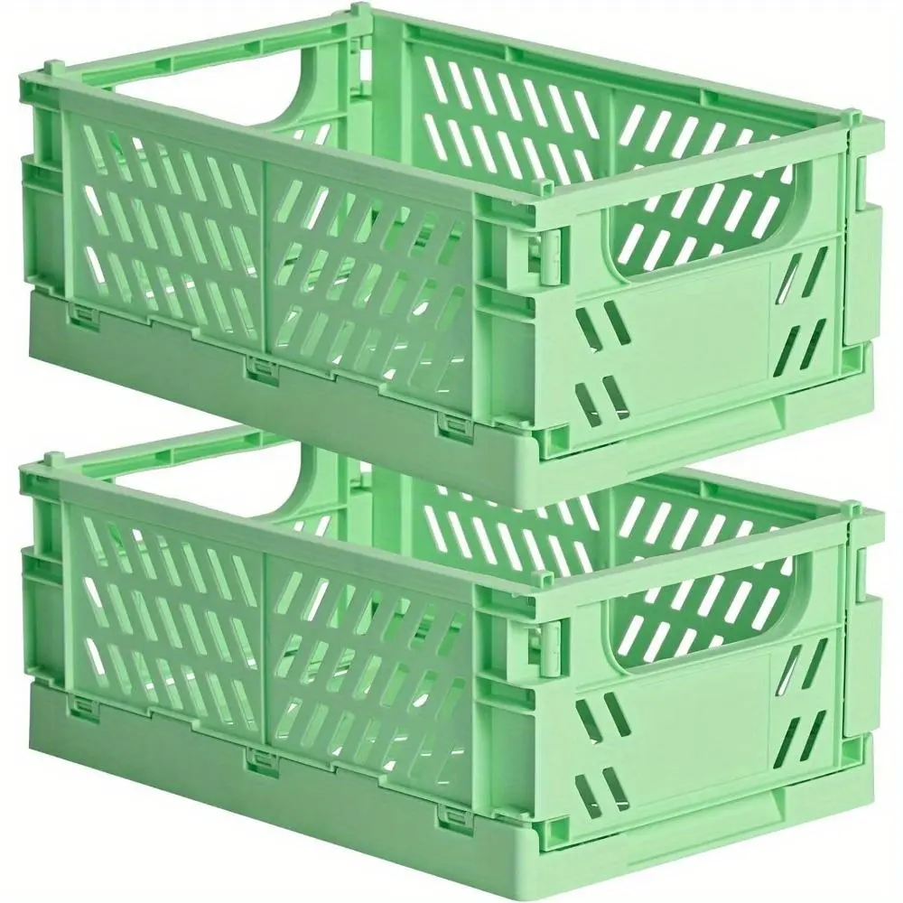 Foldable Storage Box, 2 Counts Colorful Mini Plastic Rectangular Basket, Open Storage Basket for Bedroom, Classroom, Office, Home