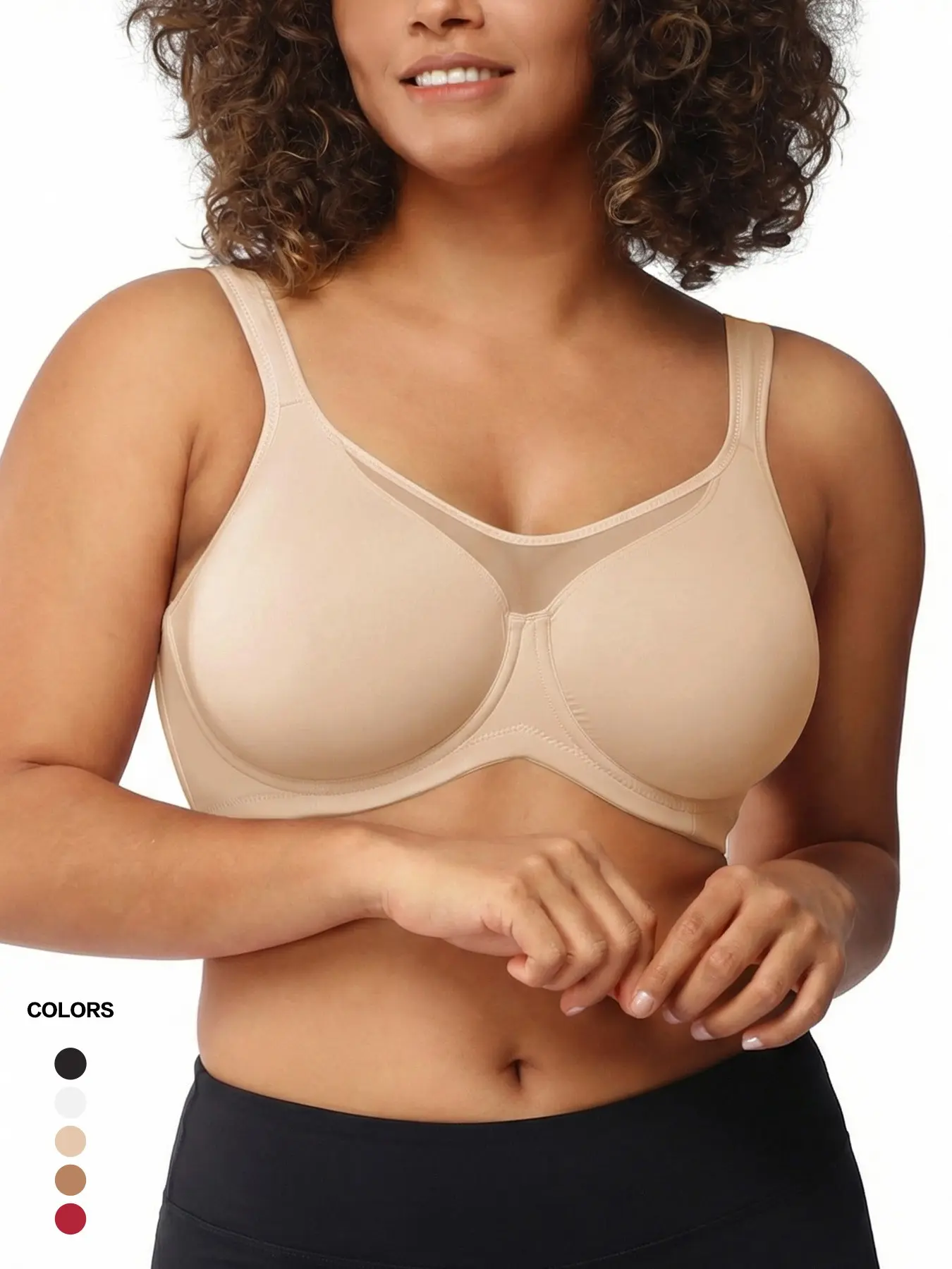 Women's Wireless Full Coverage T-Shirt Bra, Non-Wired Full Cup Support, Wide Straps, Sheer Mesh Detail, Smooth Comfortable Everyday Bra