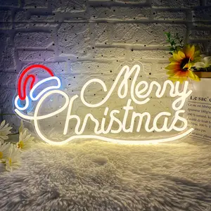 Bright and Romantic Merry Christmas Art Decor Neon, USB Powered LED Glowing Wall Hanging Neon with Christmas Elements, a Christmas Gift for Family or Friends, for Bedroom, Living Room, Bar, Shop Window, Coffee Bar, Christmas Party